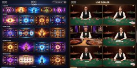 888 Casino interface preview video thumbnail showing slot lobby and live dealer tables