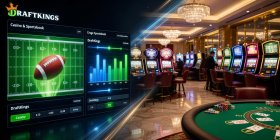 DraftKings Casino and sportsbook preview video thumbnail showing NFL betting interface and casino lobby