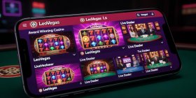 LeoVegas mobile app preview video thumbnail showing the award-winning mobile casino interface